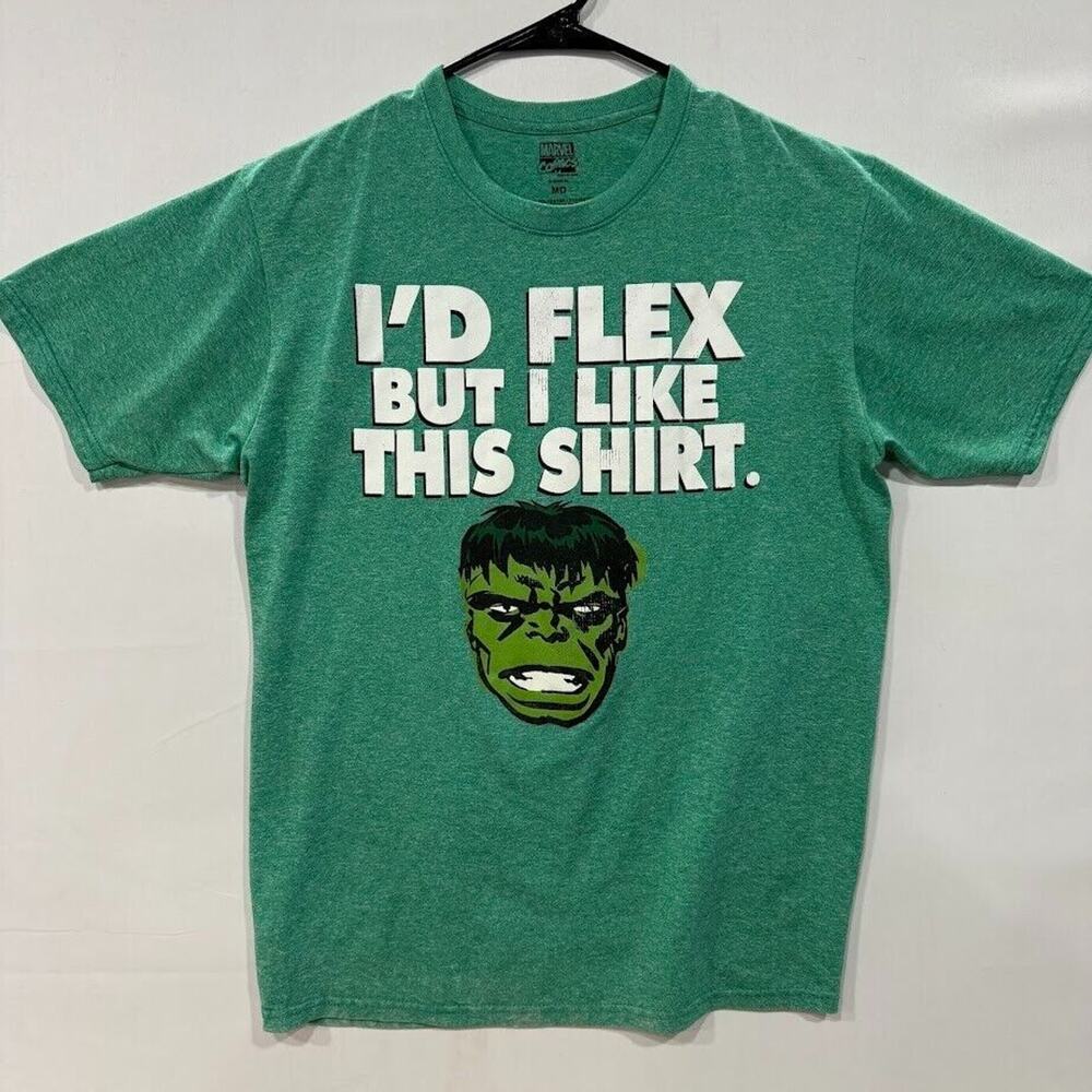Marvel Hulk I’d Flex Men’s M Green Graphic‎ Tee Short Sleeve